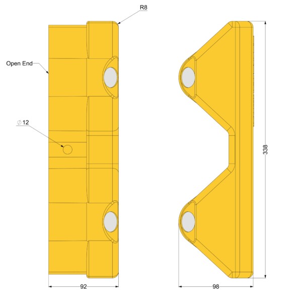 Yellow Reflective Armco Shaped End B Rigid Plastic Armco Safety End Caps - Yellow - AR15Y BarrierMart